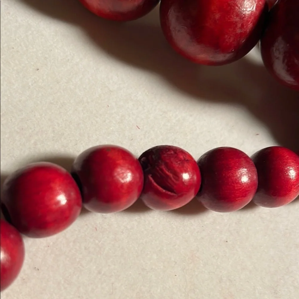 Elegant Red Boho Wood Beaded Necklace